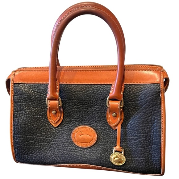 Dooney & Bourke Handbags - Dooney & Bourke All Weather Handbag Satchel Pebble Grain Black and Tan, 1980s